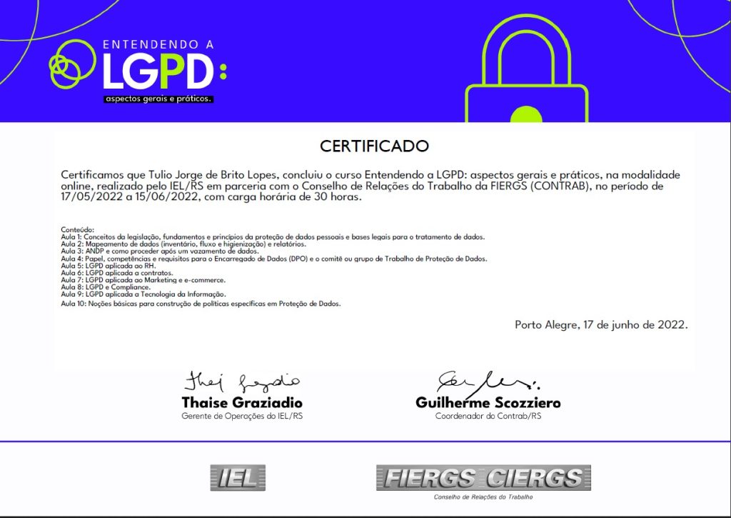 FIERGS - CONTRAB - Curso Entendendo a LGPD - 2022
