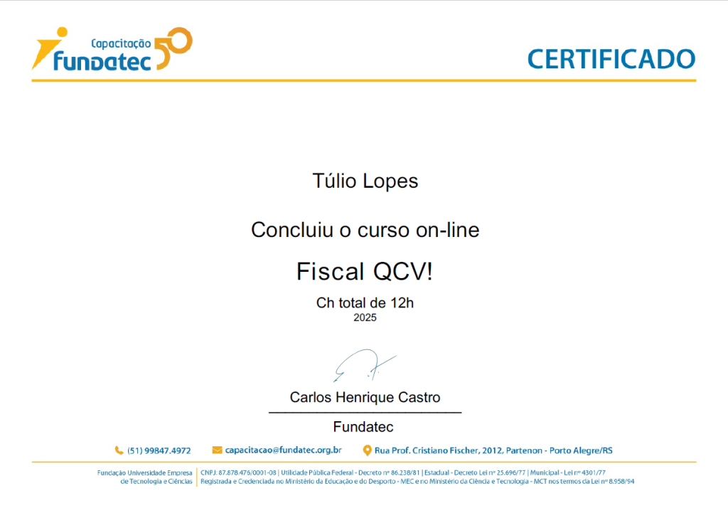 Certificado - Fundatec Fiscal QCV - 2025